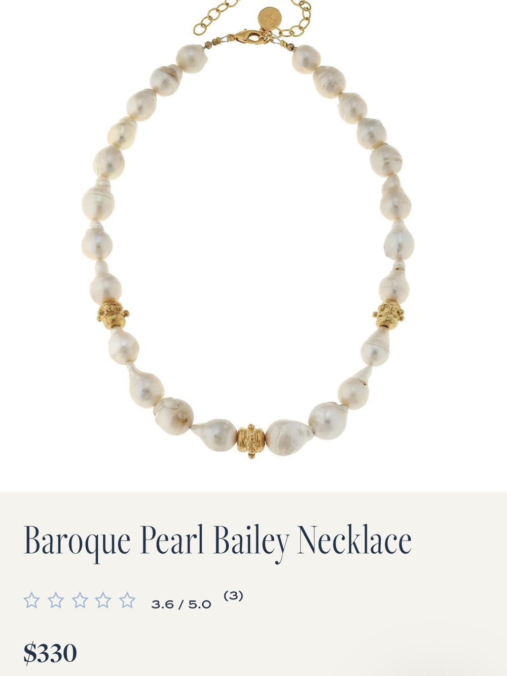 Susan Shaw Baroque Pearl Bailey Necklace NWT